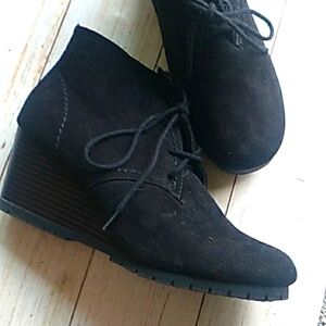 Time and Tru Dark Suede Ankle Booties